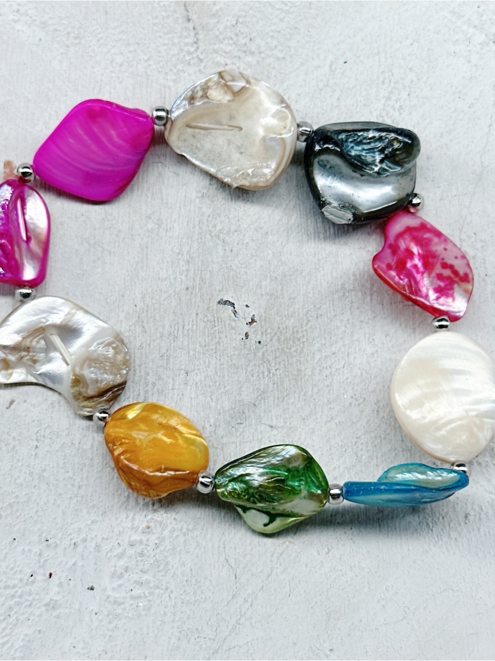 6307mc. Seashell Pink Rainbow Stretch Bracelet